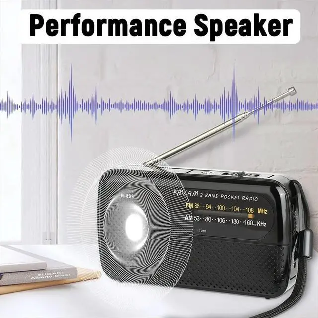 Alt view image 3 of 6 - Radio Pocket FM AM Radio with Earphone Jack for Emergency Hurricane Running Walking Home Black