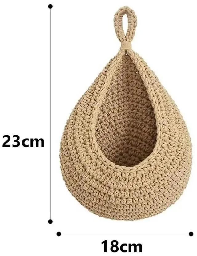 Main image of Handwoven Hanging Wall Fruit Vegetable Basket Organizer Container Decor for Kitchen Garden Mount Wall Flower
