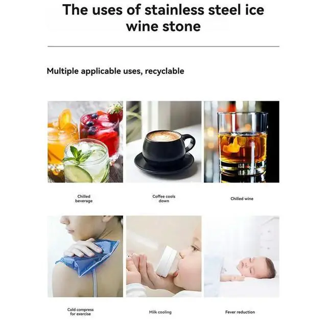 Alt view image 4 of 6 - 8PCS l Ice Cubes Reusable Whiskey Stones Stainless Steel Waterless Chilling Stones with Ice Tongs & Box
