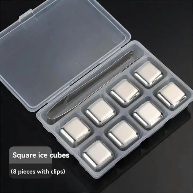 Alt view image 6 of 6 - 8PCS l Ice Cubes Reusable Whiskey Stones Stainless Steel Waterless Chilling Stones with Ice Tongs & Box