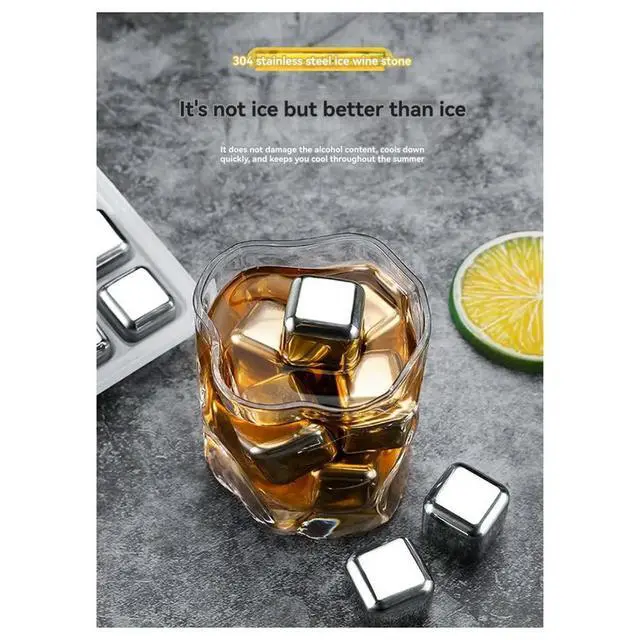 Alt view image 5 of 6 - 8PCS l Ice Cubes Reusable Whiskey Stones Stainless Steel Waterless Chilling Stones with Ice Tongs & Box