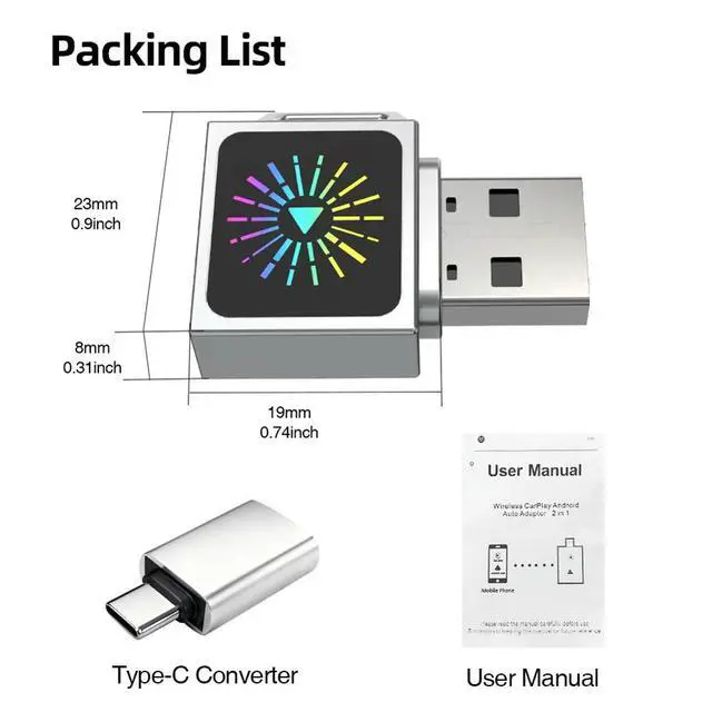 Alt view image 4 of 6 - Universal 2IN1 CarPlay Android Auto USB Adapter Dongle Mini Box Plug Play for VW Toyota Nissan Ford Benz