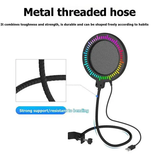 Alt view image 5 of 6 - Microphone Blast Filter Flexible Windscreen Soundproof Enclosure, Colorful Lighting Effects, RGB Anti-Glare Filters