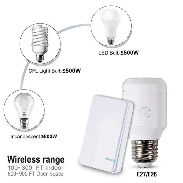 Alt view image 4 of 6 - 500W Light Bulb Socket with Remote Control, E26 E27 Base, No Wiring Needed