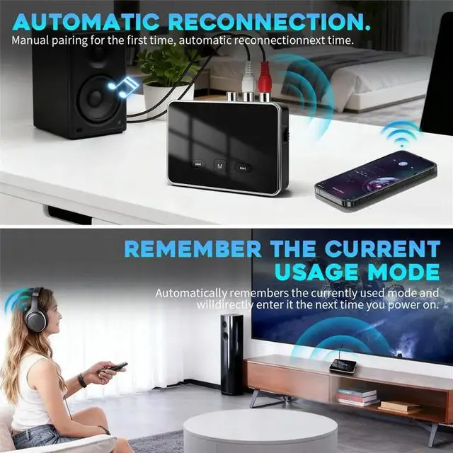 Alt view image 4 of 5 - Bluetooth 6.0 Car Receiver Transmitter for AptX HD 3.5mm Jack Aux Adapter for TV Car 2 RCA Audio Receiver