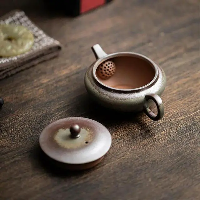 Alt view image 6 of 6 - 100ML Old Rock Mud Flat Teapot Chinese Retro Ceramic Tea Brewing Tea Pot Teapot Ball Hole Filter Tea Kettle Tea Ceremony