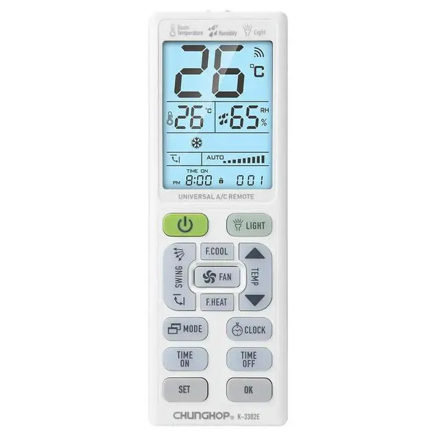 Alt view image 4 of 6 - CHUNGHOP K-3302E Universal Air Conditioner Remote Control with Torch and LCD Backlight