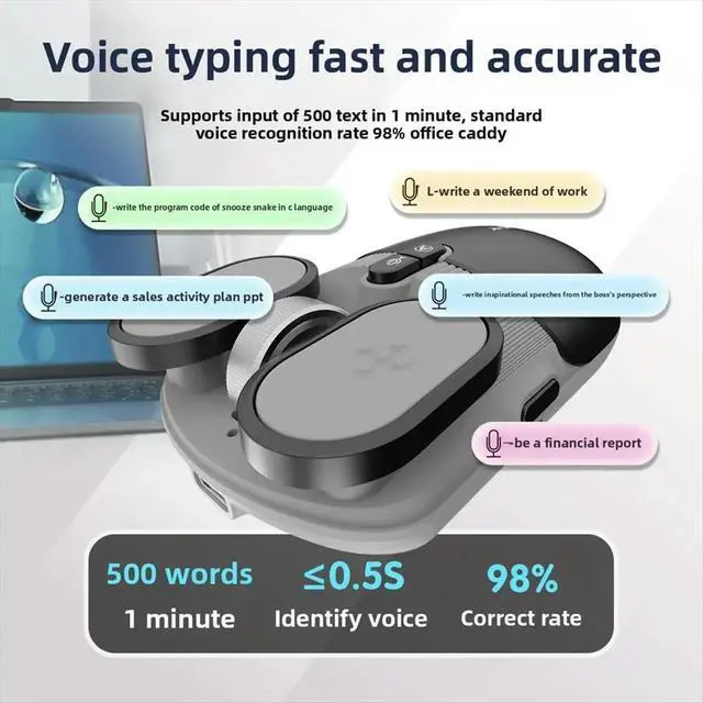 Alt view image 6 of 6 - USB Rechargeable AI Mouse Silent 2.4G/Bluetooth Mouse AI Voice Control for Computer/Office Green
