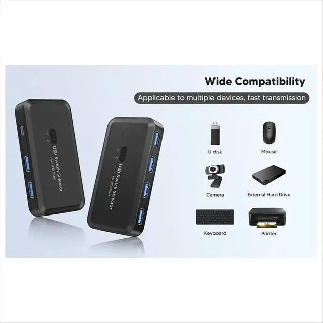 Alt view image 6 of 6 - USB KVM Switch Adapter USB 3.0 Switcher 2 Input 4 Output USB Switch KVM Switcher Printer Sharer for Computer Keyboard