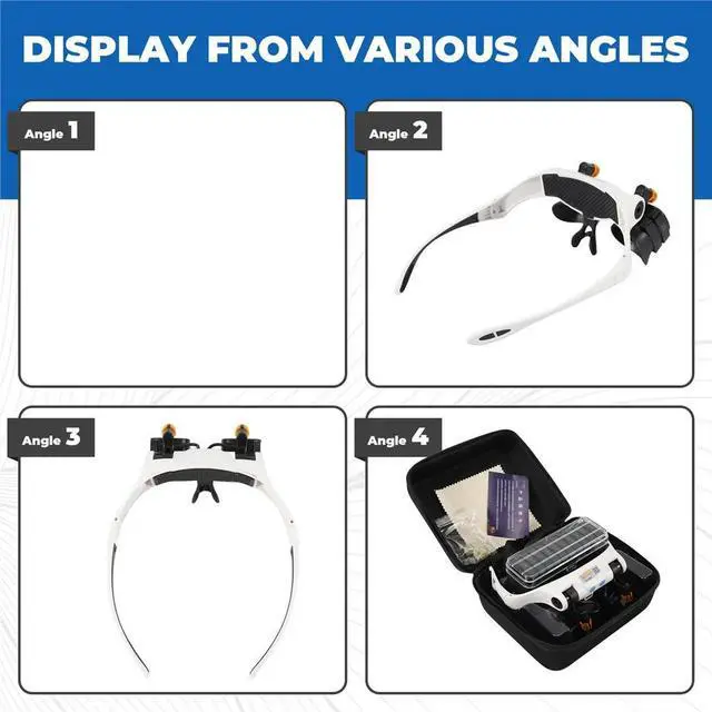 Alt view image 4 of 6 - Glasses for Close Work, Jewelers Magnifying Glass with Light & 5 Interchangeable Lens Pairs(2X 4X 6X 10x 13x), Headband