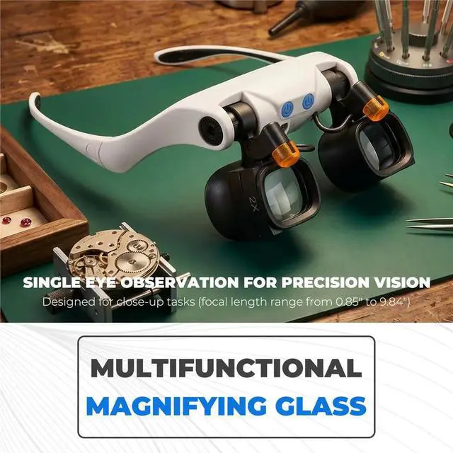 Alt view image 5 of 6 - Glasses for Close Work, Jewelers Magnifying Glass with Light & 5 Interchangeable Lens Pairs(2X 4X 6X 10x 13x), Headband