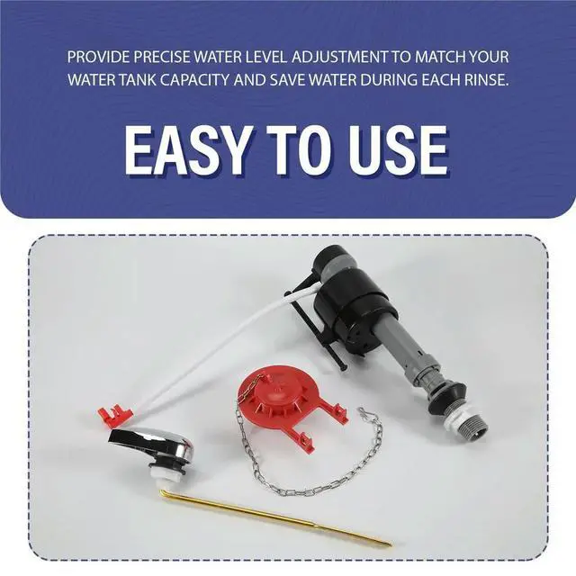 Alt view image 5 of 6 - Universal Toilet Flusher Replacement Adjustable Fill Valve,Flapper & Brass Handle Lever-Complete Inside Tank Repair Kit