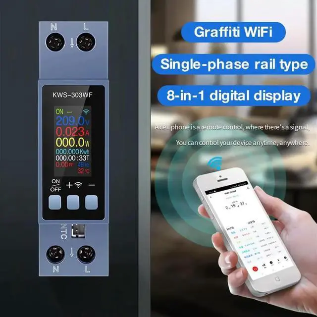 Alt view image 5 of 6 - KWS-303WF Power Meter Switch Energy Meter APP Control 85-290V//40A Voltage and Current Meter Electricity Meter