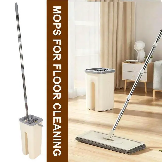 Alt view image 4 of 6 - Mop with Wringer Set with 4 Washable Microfiber Pads Wet and Dry Use for Wet Dry Use on Hardwood Laminate Flat Mop