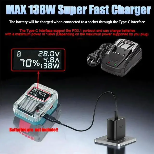 Alt view image 5 of 6 - 140W Digital Display Lithium Adapter Converter for Bosch 18V Lithium Charging Device