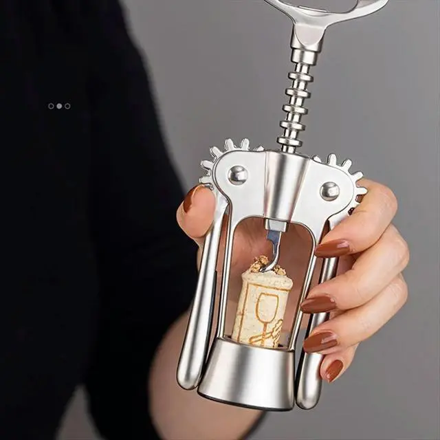 Alt view image 5 of 6 - Premium Zinc Alloy Wing Corkscrew - Multifunctional Wine and Beer Bottle Opener with Ergonomic Handle