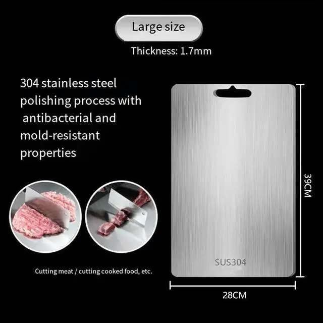 Alt view image 4 of 6 - 316 Stainless Steel Kitchen Cutting Board Mildew Household Kitchen Kneading Panel Low Noise Cutting Board 39x28cm