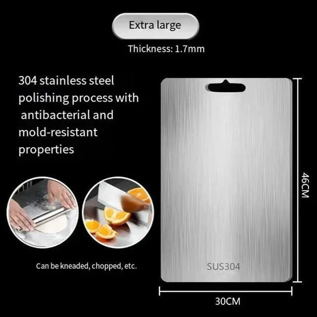 Alt view image 6 of 6 - 316 Stainless Steel Kitchen Cutting Board Mildew Household Kitchen Kneading Panel Low Noise Cutting Board 39x28cm