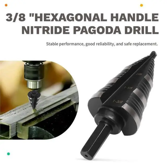 Alt view image 5 of 6 - High-Speed Steel Inch Step Drill, 3/8" Hexagonal Shank Nitrided Pagoda Drill, 7/8-1-3/8" Stainless Steel Hole Opening