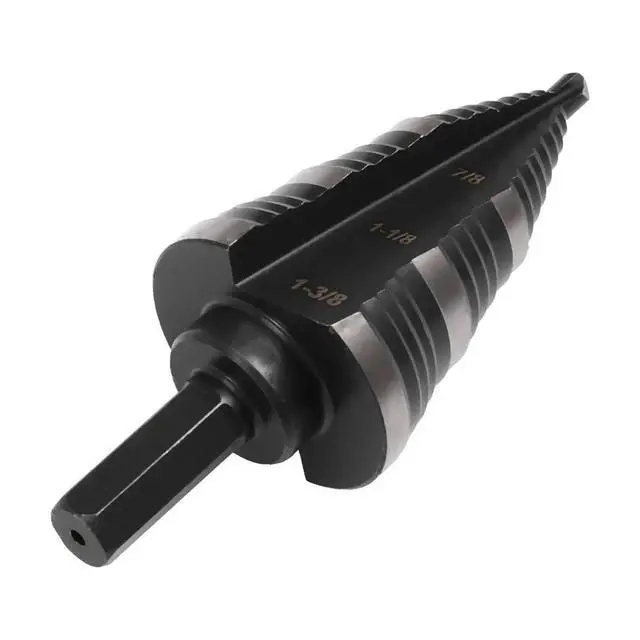 Alt view image 6 of 6 - High-Speed Steel Inch Step Drill, 3/8" Hexagonal Shank Nitrided Pagoda Drill, 7/8-1-3/8" Stainless Steel Hole Opening