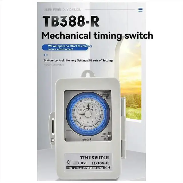Alt view image 5 of 6 - TB388R Mechanical 24 Hours Timer Switch IP53 Programmable Electrical Timer Switch Box AC100-240V 15 Minutes Interval