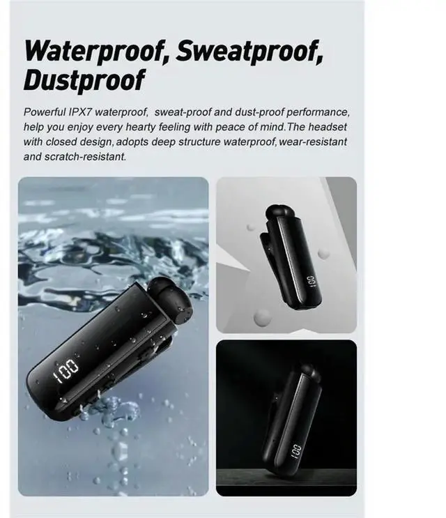 Alt view image 5 of 6 - IPX7 Waterproof Noise Cancelling Bluetooth Headphones Call Reminder Vibration Retractable Headset
