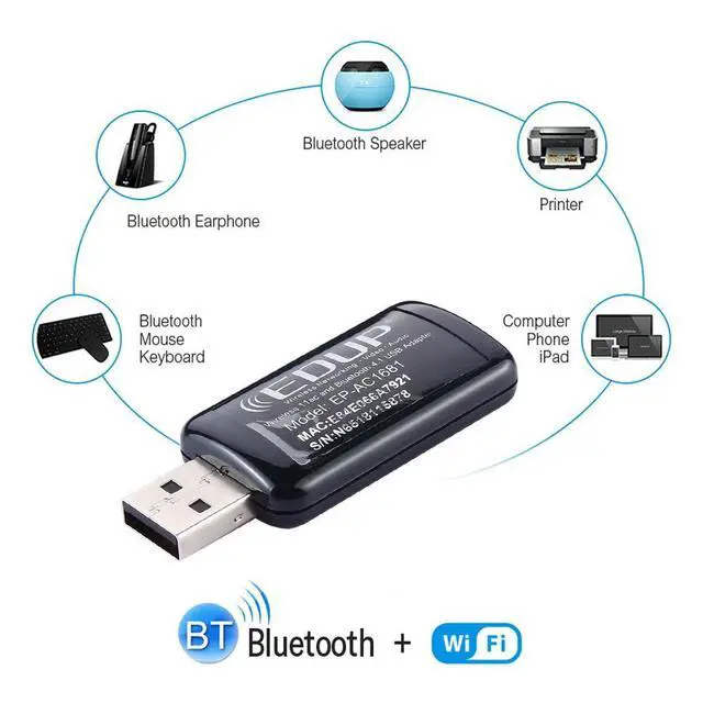 Alt view image 5 of 6 - 2 in 1 AC1200Mbps 2.4GHz & 5.8GHz Dual Band USB Adapter EP-AC1681 External Network Card with Bluetooth 4.1 Function