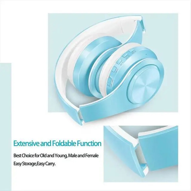 Alt view image 6 of 6 - Style Macaron Blue Color Bluetooth Headphone Stereo Headband Headset Support FM MP3 Mic for Mobile Tablet