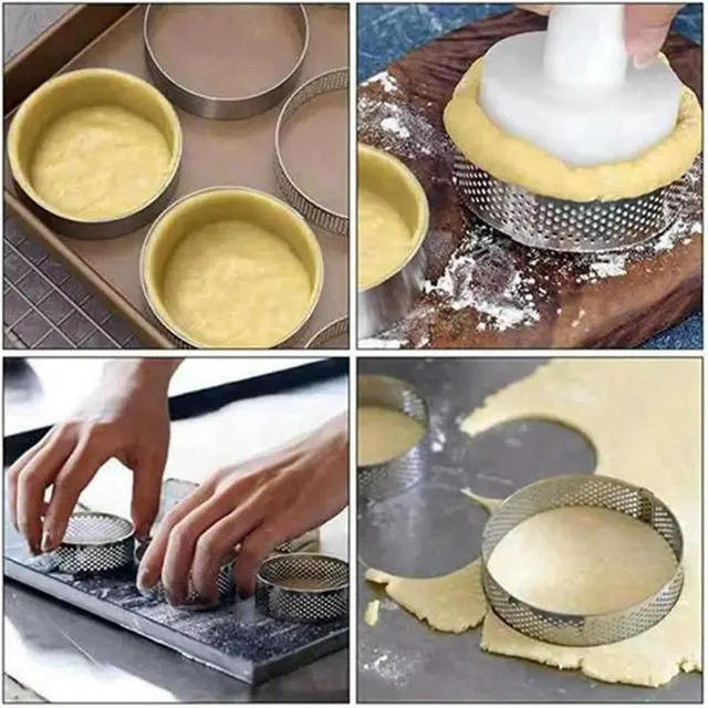 Alt view image 6 of 6 - 10Pcs 15cm Circular Tart Rings with Holes Stainless Steel Fruit Pie Circle Cake Ring Mousse Mold Kitchen Baking Mould