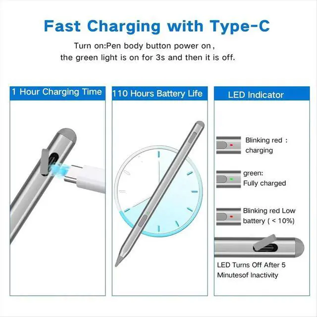 Alt view image 5 of 6 - USI 2.0 Stylus Pen for Chromebook Fire HD 10 and Fire Max 11,with Tilt Support,4096 Pressure Sensitivity Silver