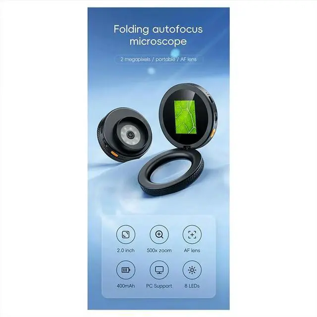 Alt view image 4 of 6 - 500X Digital Handheld Microscope 2 Inch IPS Screen Foldable Magnifier with 8 LED Light for Electronics Jewelry Repair