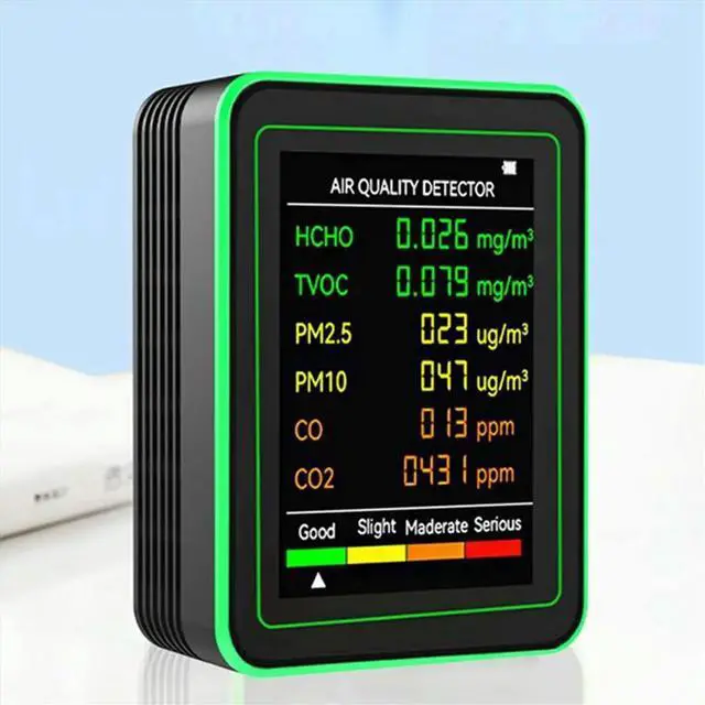 Alt view image 5 of 6 - 6-in-1 Indoor Air Monitor HCHO TVOC CO 2 CO PM10 PM2.5 Meter Gases Detecting ligent White