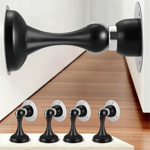 Alt view image 4 of 6 - 4-Pack Stainless Steel Door Stops Thickened Luxury-Style Door Barrier Bedroom Strong Magnet No-Drill Door Holders Black