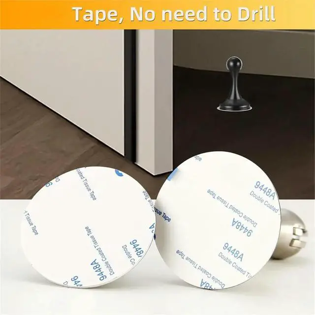 Alt view image 5 of 6 - 4-Pack Stainless Steel Door Stops Thickened Luxury-Style Door Barrier Bedroom Strong Magnet No-Drill Door Holders Black