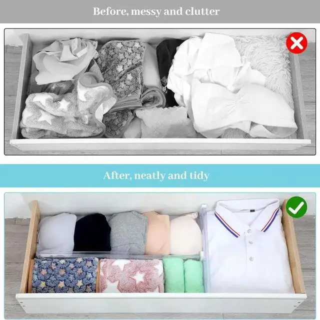 Alt view image 6 of 6 - 6 Pack Adjustable Plastic Drawer Dividers - Transparent Gear Partition for Organizing Underwear, Socks