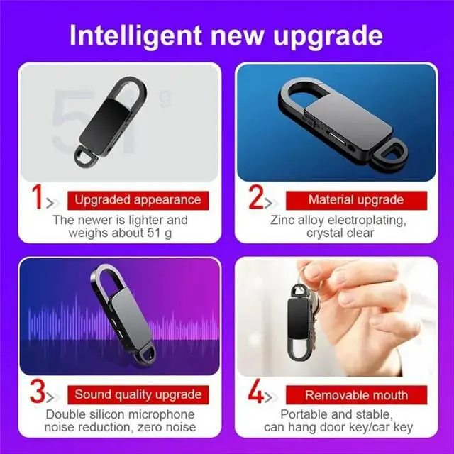 Alt view image 5 of 5 - Keychain Sound Activated Voice Recorder Key Hook Mini Dictaphone Voice Audio Recordin Noise Reduction MP3 Player 32G