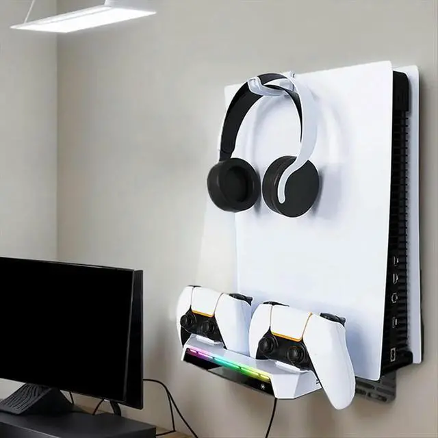 Alt view image 5 of 6 - For PS5 Wall Mount Kit with Charging Station, Headset Holder, Wall Charger Stand for PS5/PS5 Slim