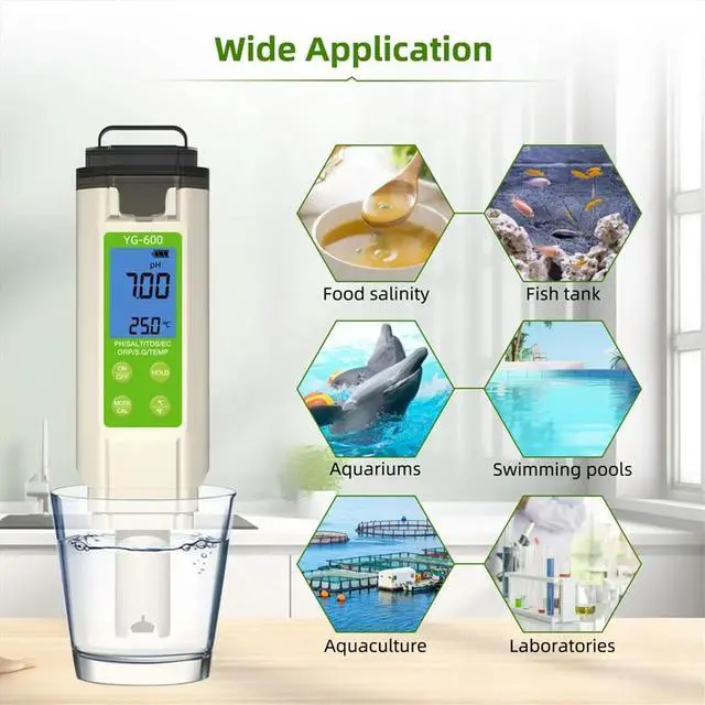 Alt view image 4 of 6 - 7 in 1 Water Tester PH/ EC/TDS/SALT/ORP/Emperature/SG Fish Tank Pwimming Pool Water Analyzer