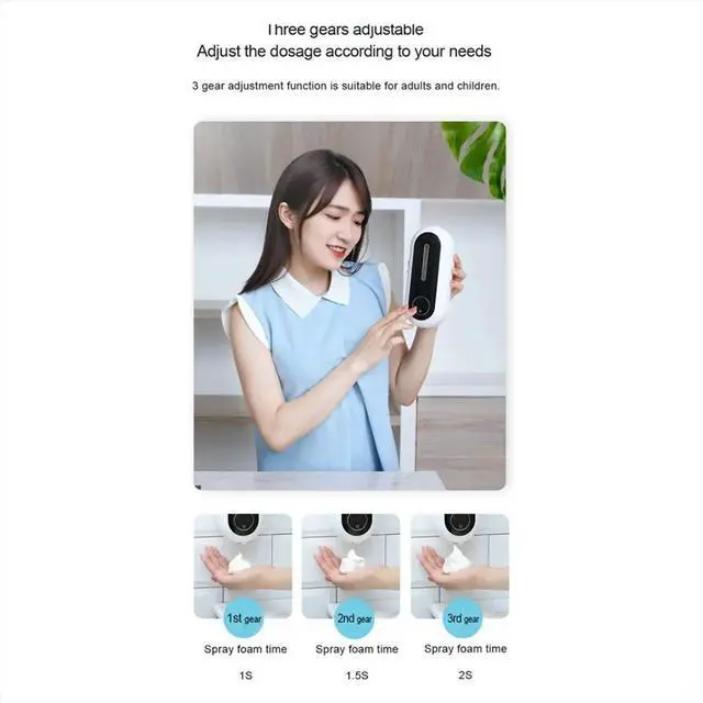 Alt view image 4 of 6 - Auto Touchless Foaming Soap Dispenser, No Drill Wall-Mounted, 3 Modes 450ml, Temp Display, for Kitchen and Bathroom