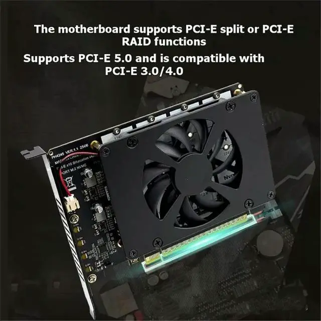Alt view image 5 of 6 - M.2 to PCI-E 4-Disk NVME Expansion Card PCIE X16 NVME M.2 M Key SSD RAID Adapter Card Support 2230 2242 2260 2280