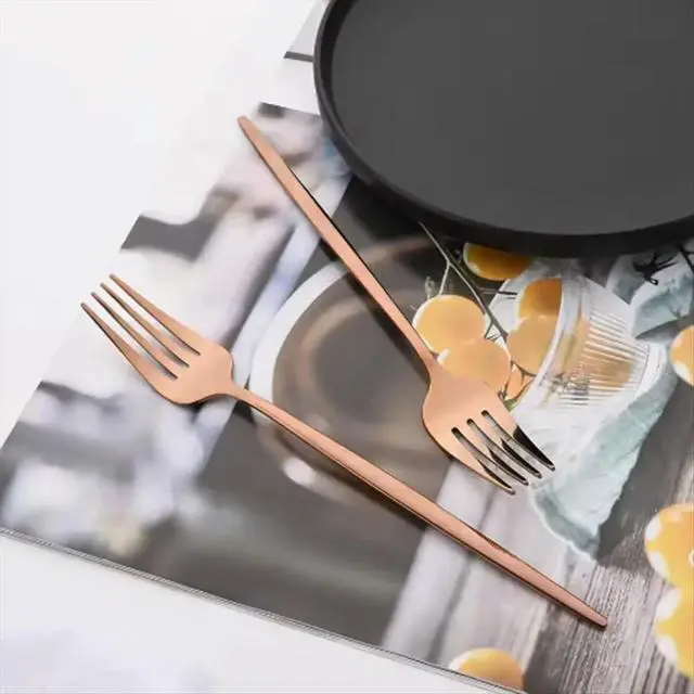 Alt view image 5 of 6 - 24Pcs Rose Gold Dinnerware Set Stainless Steel Tableware Set Western Knife Fork Spoon Mirror Flatware Cutlery Set