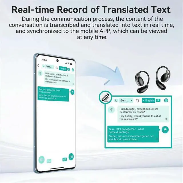 Alt view image 4 of 6 - V18 Language Translator Earbuds 150 Languages High Accuracy AI Instant Translator Device BT Earphones Black
