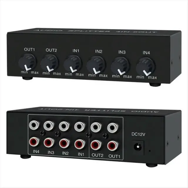 Alt view image 4 of 6 - 4 in 2 Out Audio Switch Mixer Splitter, Stereo High Fidelity with Op Amp, Volume Adjustment, No Switching US PLUG