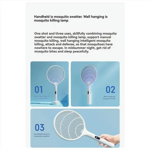 Alt view image 5 of 6 - Electronic Mosquito Swatter E3 with LED Power Display Lamp Wall-Mounted Repellent Lamp Rechargeable 2000mAh