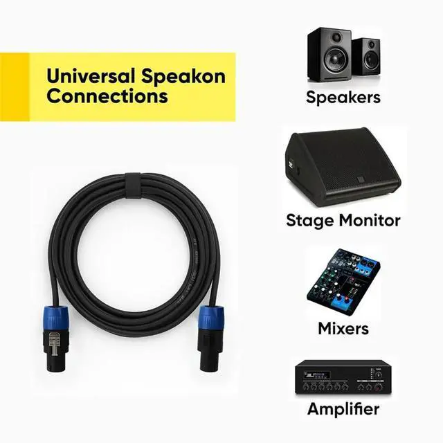 Alt view image 5 of 6 - 2 Pack Speakon Cables 16FT Speaker Cable Heavy-Duty Speaker Cord for Amps, PA Systems, DJ & Stage Audio