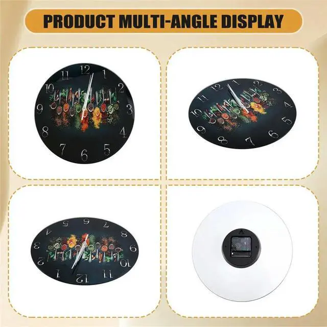 Alt view image 4 of 6 - Silent Glass Wall Clock with Vibrant Spice Design - Thick Reinforced Glass, ModernKitchen & Bedroom Decor