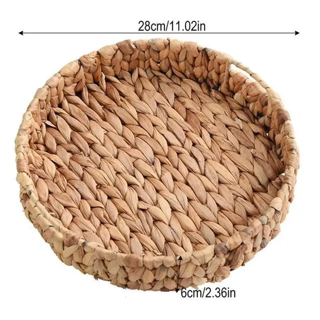 Alt view image 4 of 6 - Decorative Round Basket Tray Natural Woven Fruit Vegetable Tray Grass Weaving Baskets Serving Trays