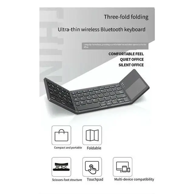 Alt view image 4 of 6 - Tri-Fold Bluetooth Keyboard Touchpad Ultra-Thin Keyboard for Phone Tablet Laptop Travel Keyboard A