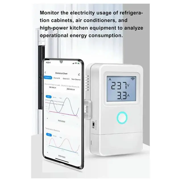 Alt view image 5 of 6 - Tuya Energy Monitor with LCD Display, over-Temperature Alarm, and CTs for Solar Power Systems A