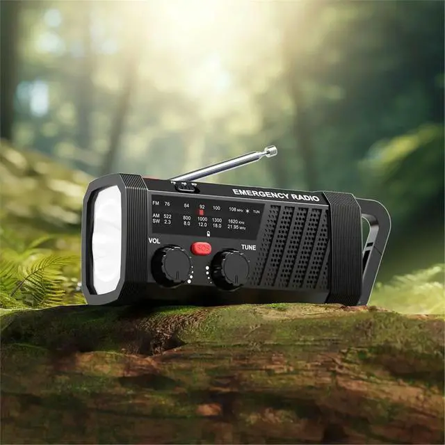 Alt view image 4 of 6 - Emergency Radio with SOS Alarm, AM/FM/SW & Flashlight Solar/Hand Crank Charging for Outdoor Survival